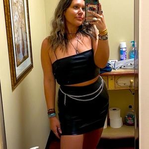 leather set skirt & crop top